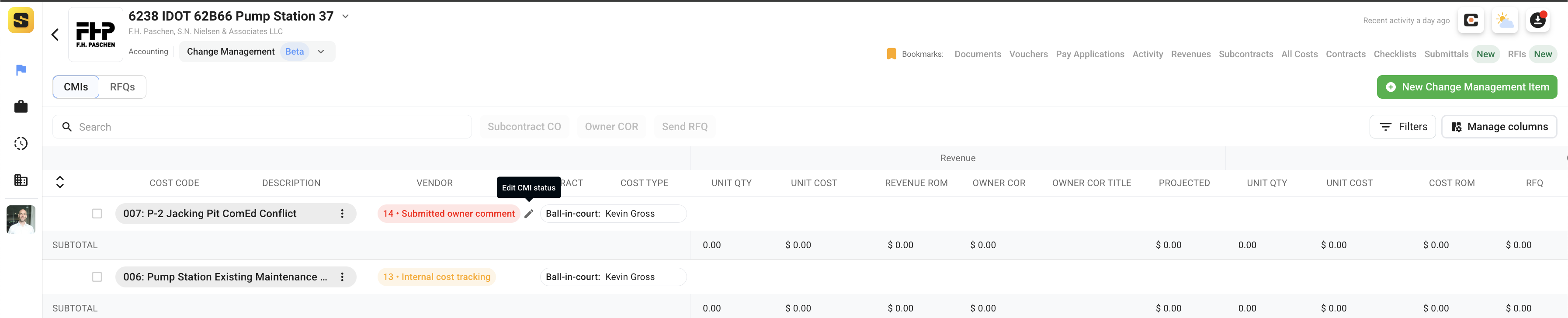 Change Management Tab Edit Status)