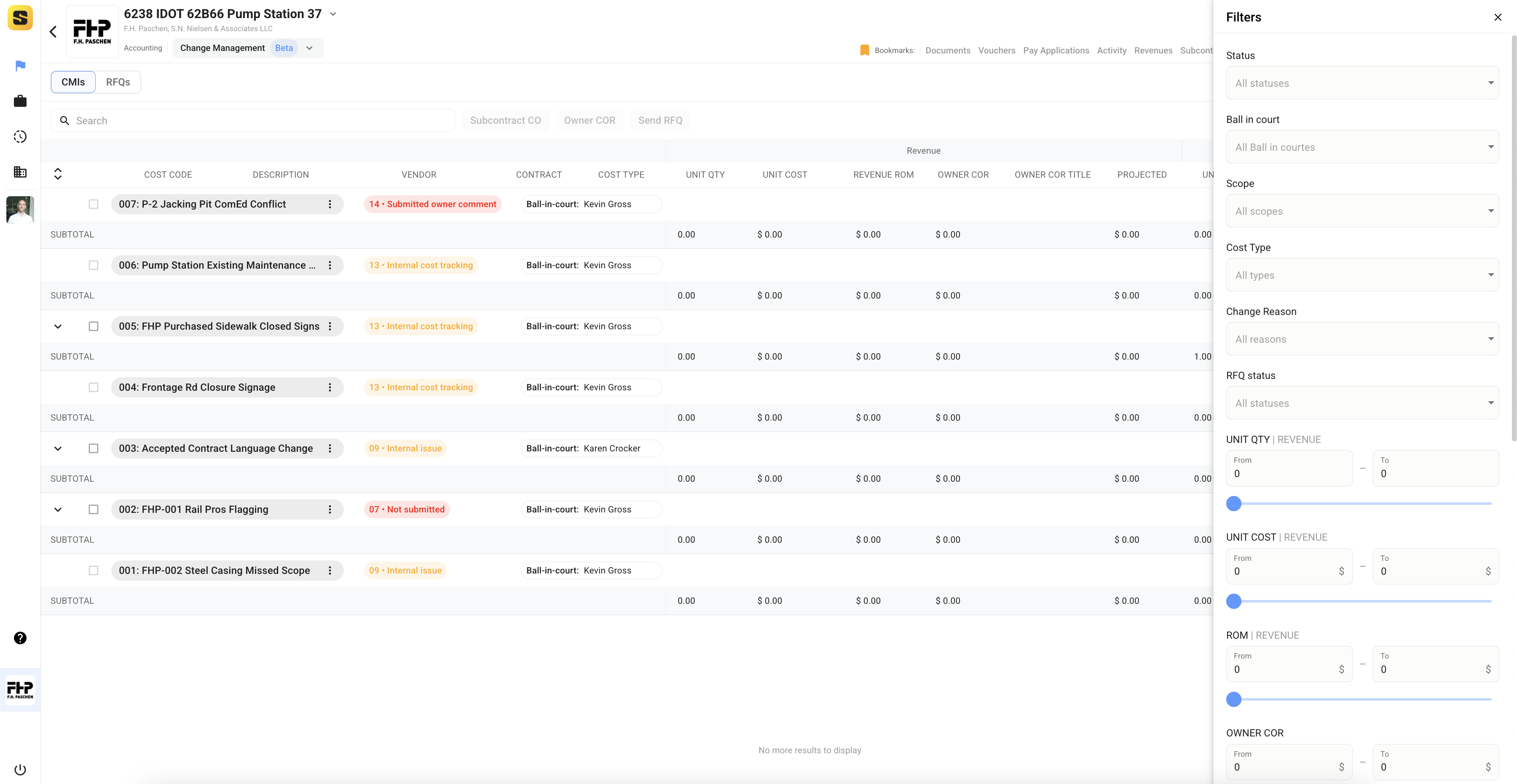 Change Management Tab Filters)