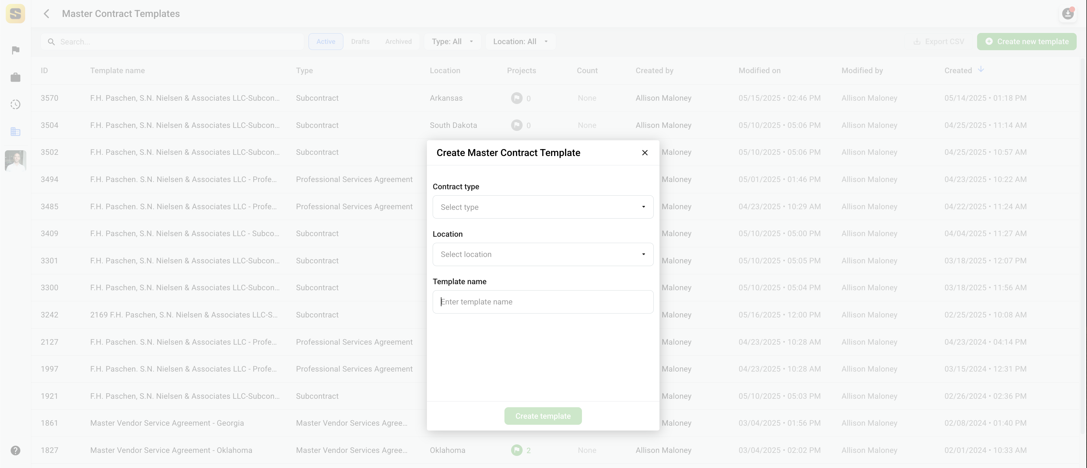 Create Contract Template)
