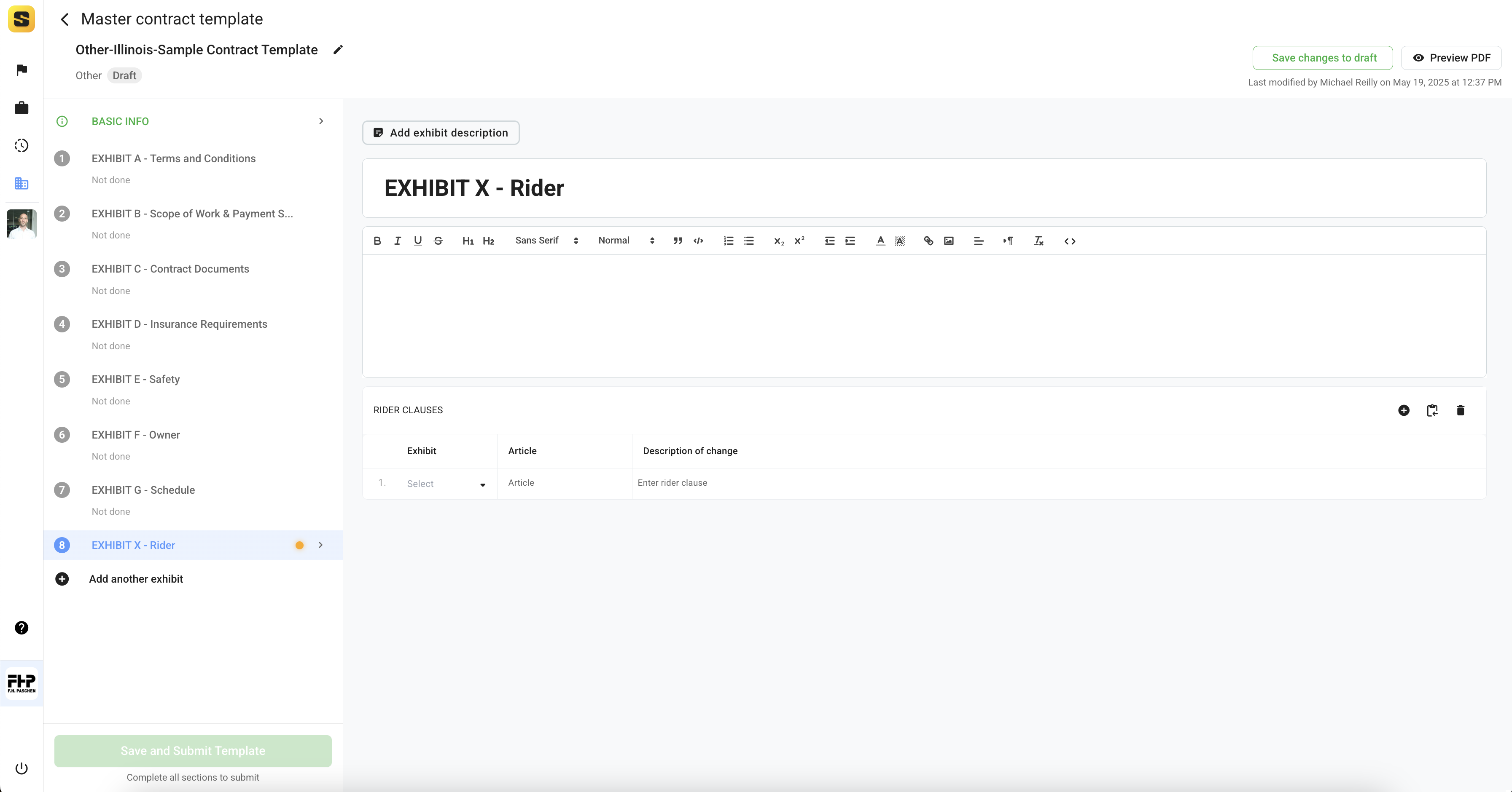 Contract Template Exhibit X Rider)