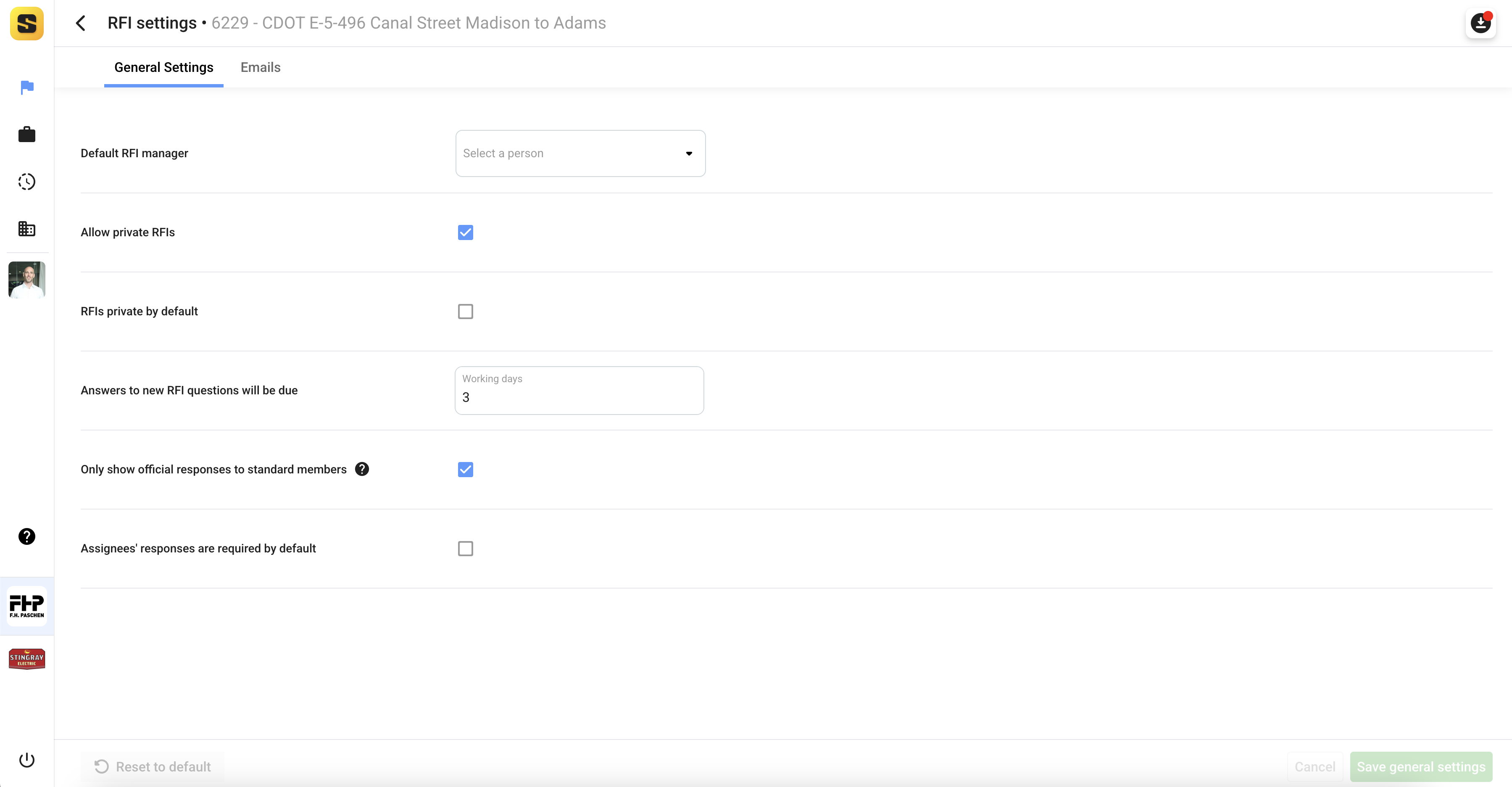 RFI General Settings