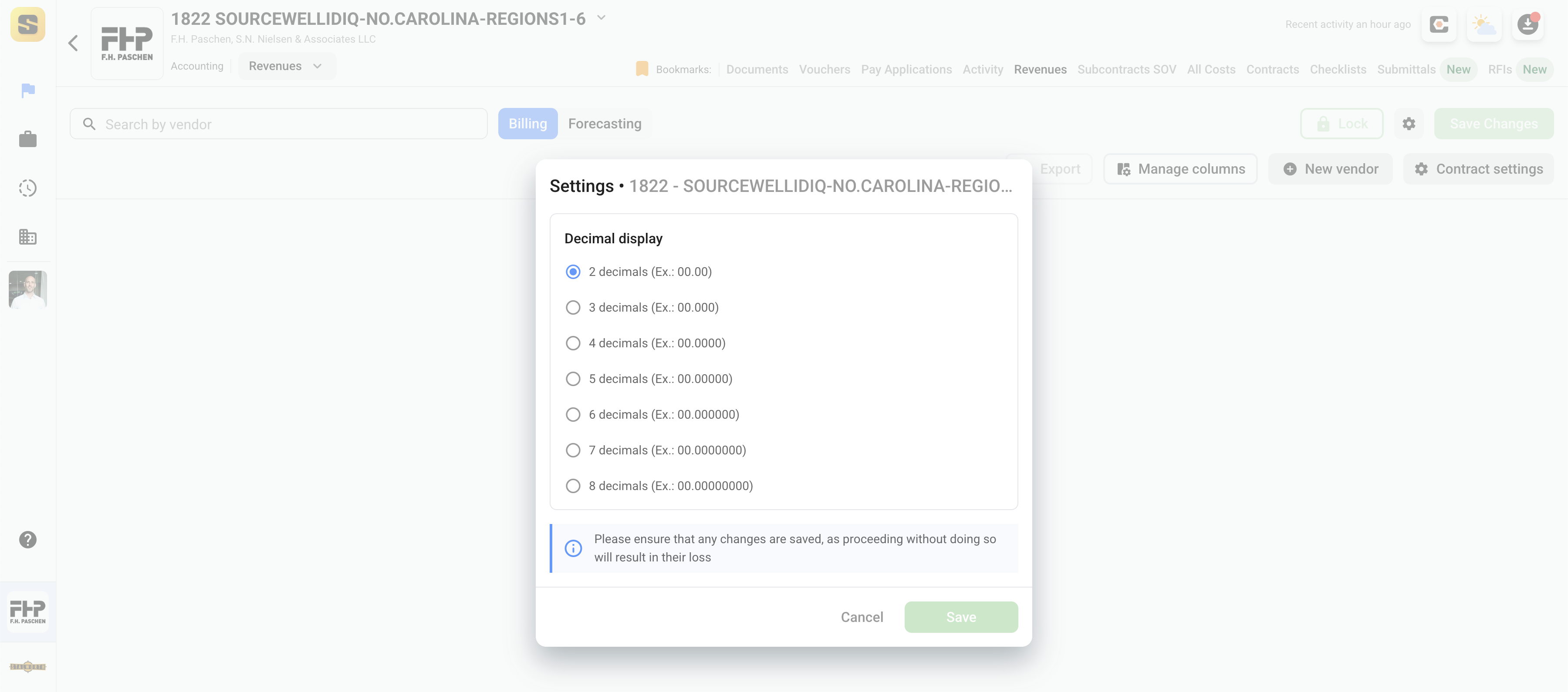 Revenues Decimal Settings)