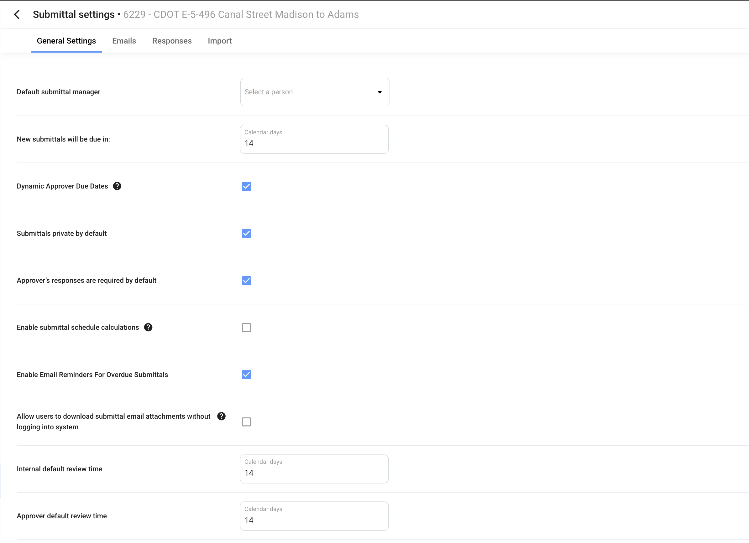 Submittal General Settings